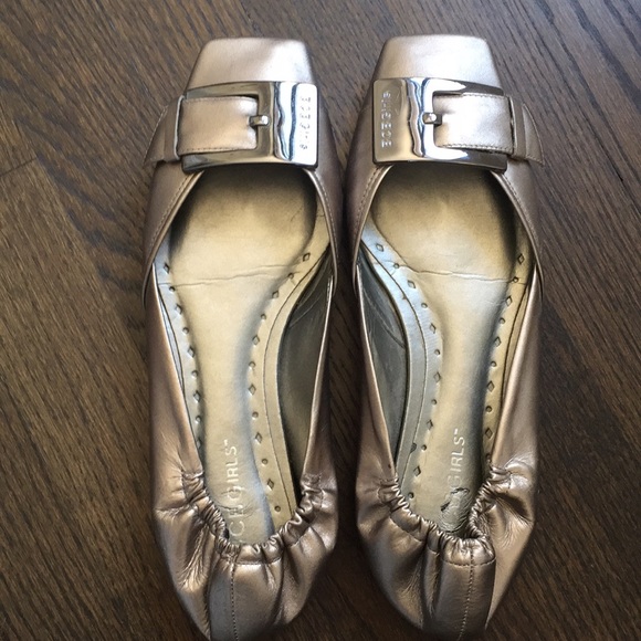 BCBGirls Shoes - BCBGirls pewter flats with buckle. Size 7.5